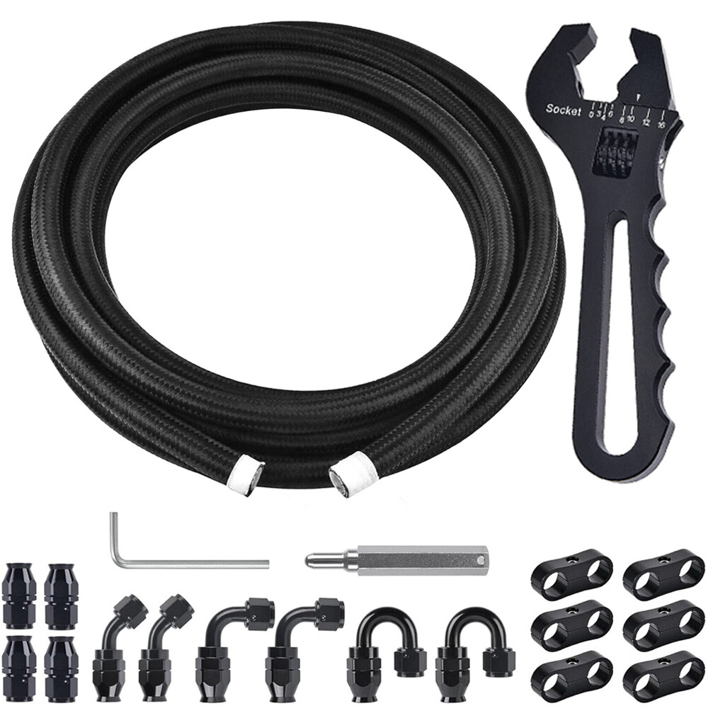 6AN-8AN-10AN Nylon Braided PTFE Fuel Line 10FT 20FT + 16 Fitting Hose Kit