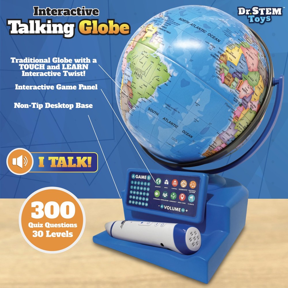 Interactive Talking Globe with Smart Pen, Game Panel, 300+ Geographic Quiz Qu...