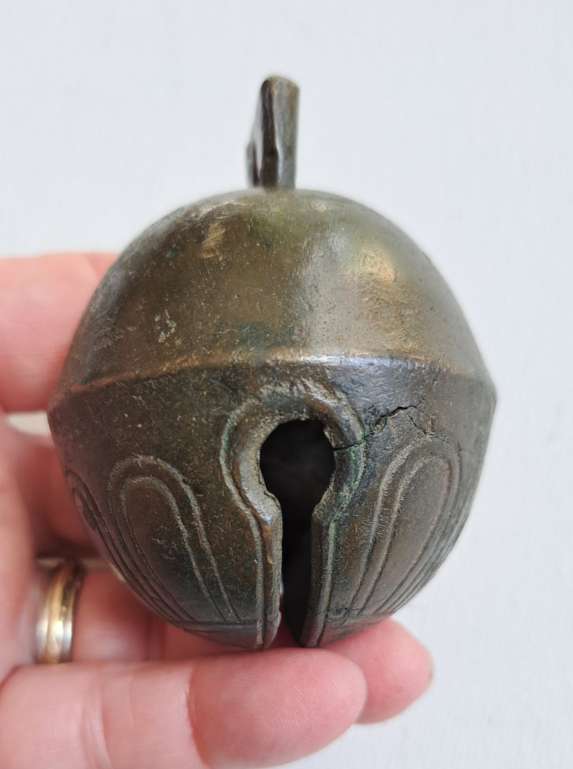 Antique Brass Metal Sleigh Bell HS & Co Henry Stanley Company Crotal Petal #4