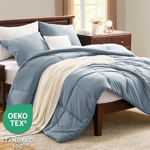 Size Comforter Set - Comforter Size, 3 Pieces Box Stitched Queen Grayish Blue