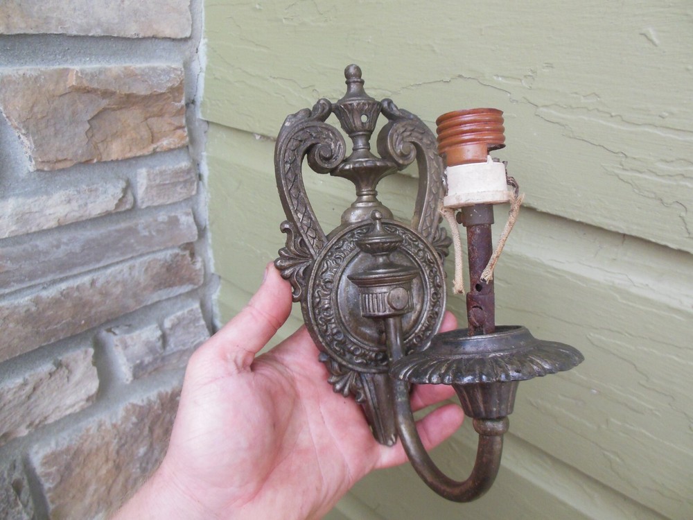 Antique Victorian Light Fixture 9" Sconce Broken Bottom Portion