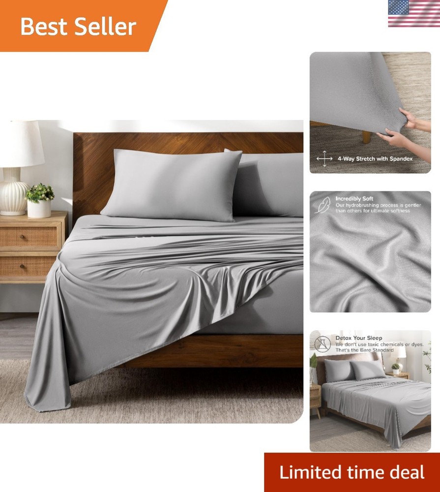 Light Grey Microfiber Bed Sheets Set with Cooling Envelope Pillowcases