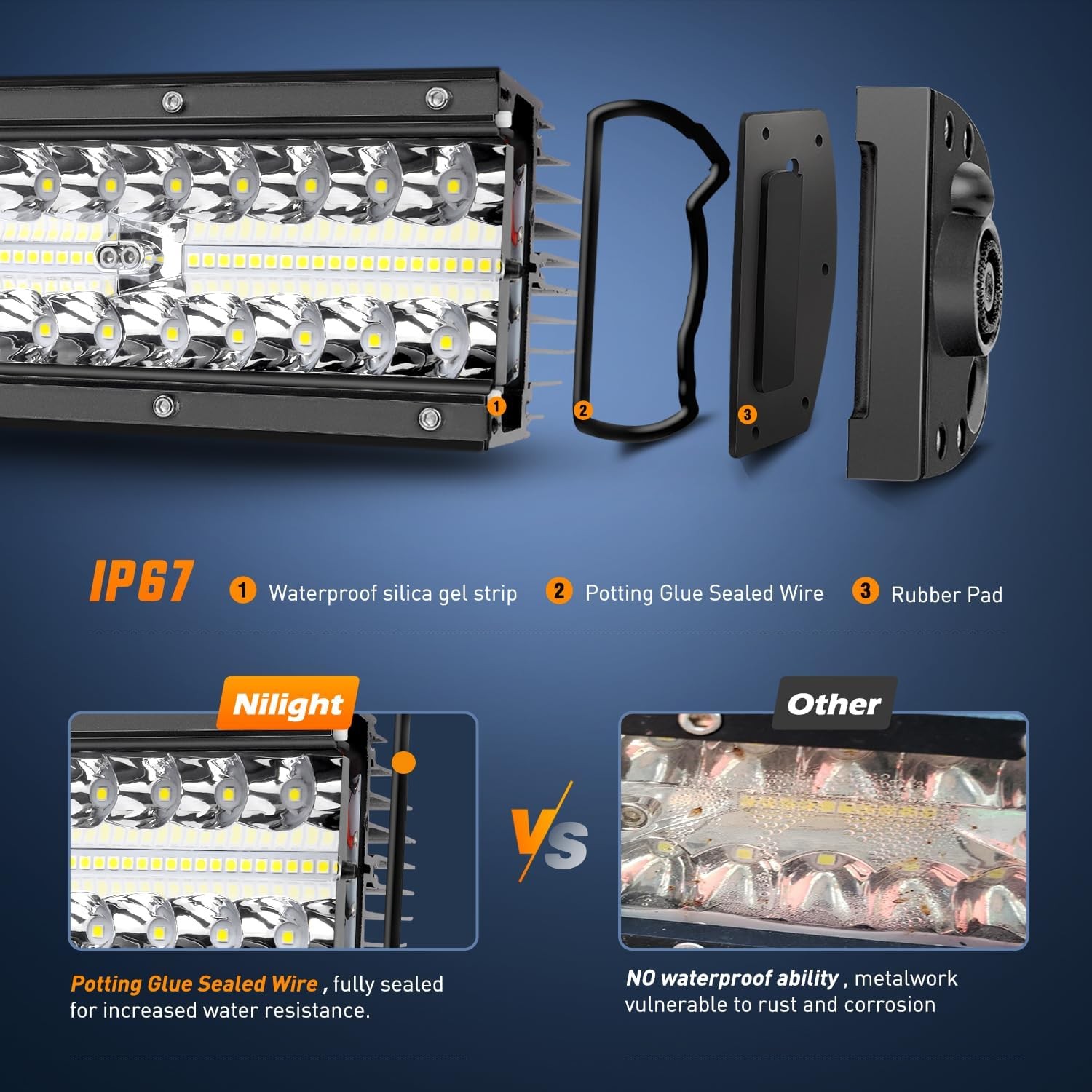 Nilight LED Light Bar 13.5 Inch Cigarette Lighter Wiring Strong Magnetic Base