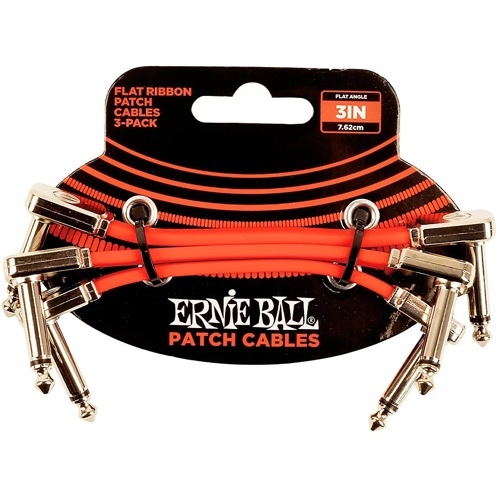 Ernie Ball Flat Ribbon Patch Cables, 3-Pack 3 in. Red