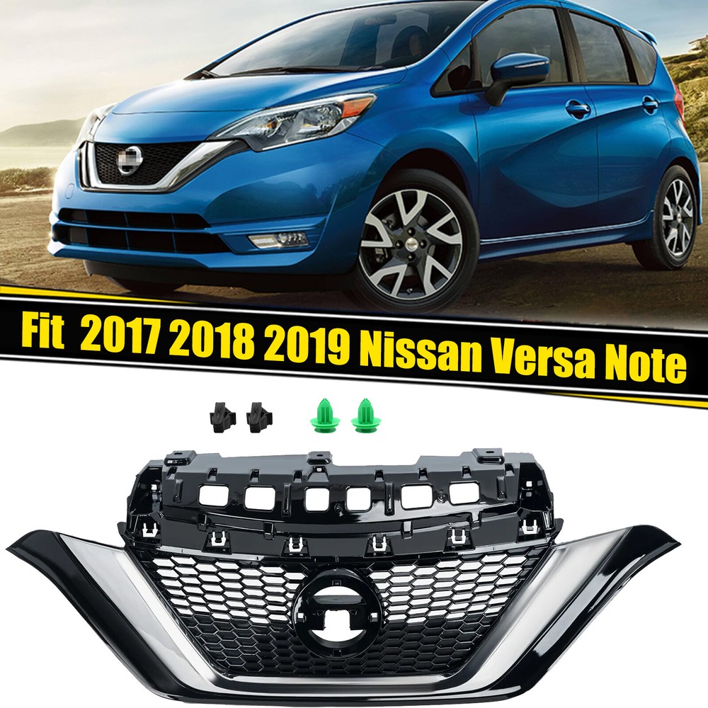 Front Bumper Upper Grille Chrome For 2017 2018 2019 Nissan Versa Note Gloss