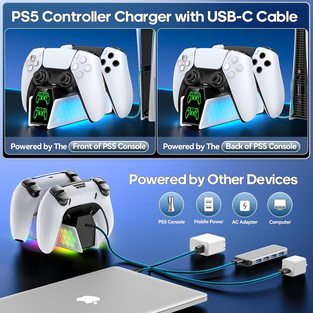 PS5 Controller Charger Station Compatible with DualSense & Edge Controllers, PS5
