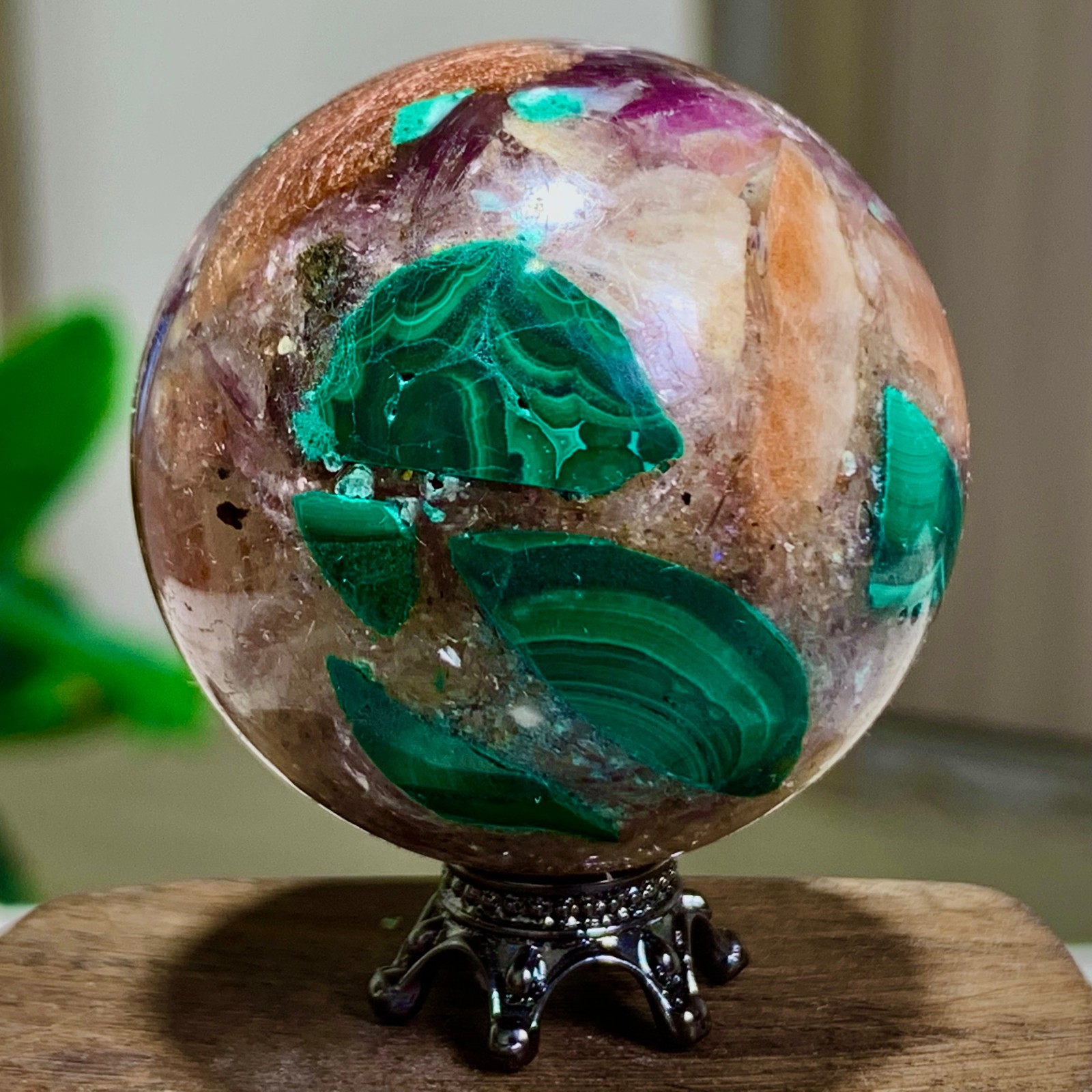 77G Newly discovered rare malachite purple mica symbiotic sphere restoration