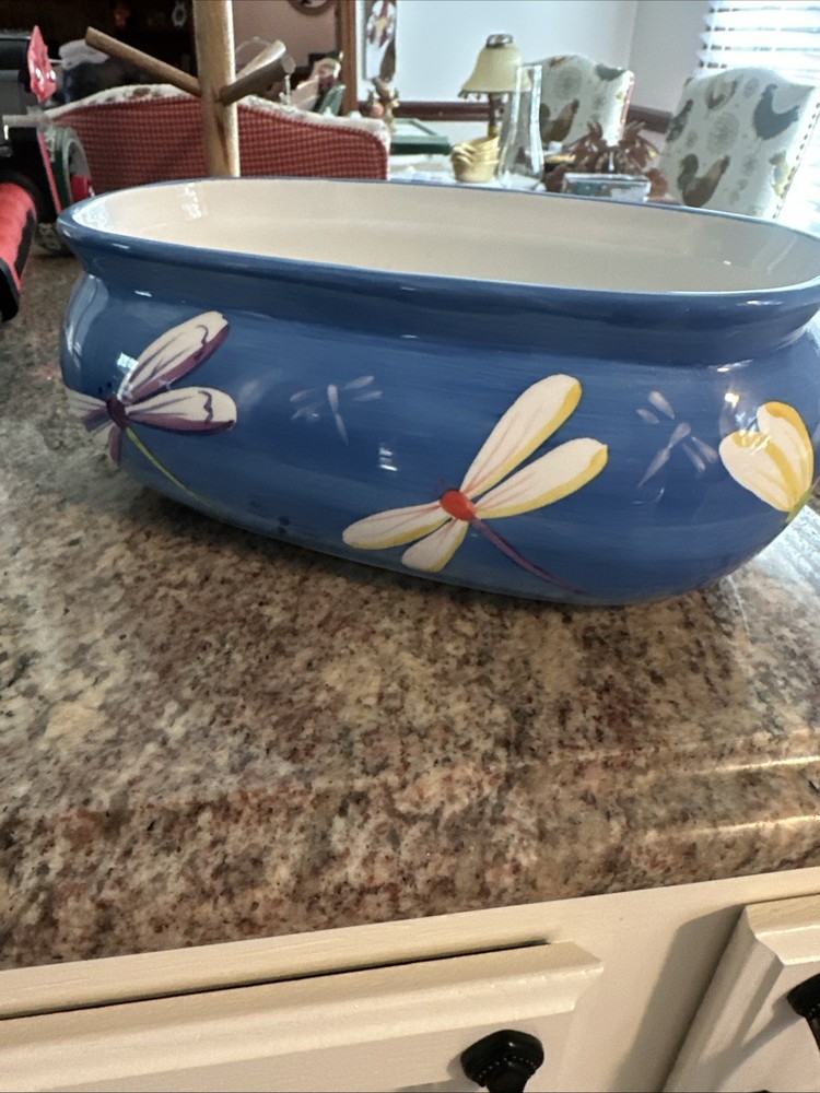 Planter - Handpainted Dragonfly - Ceramic - Oval