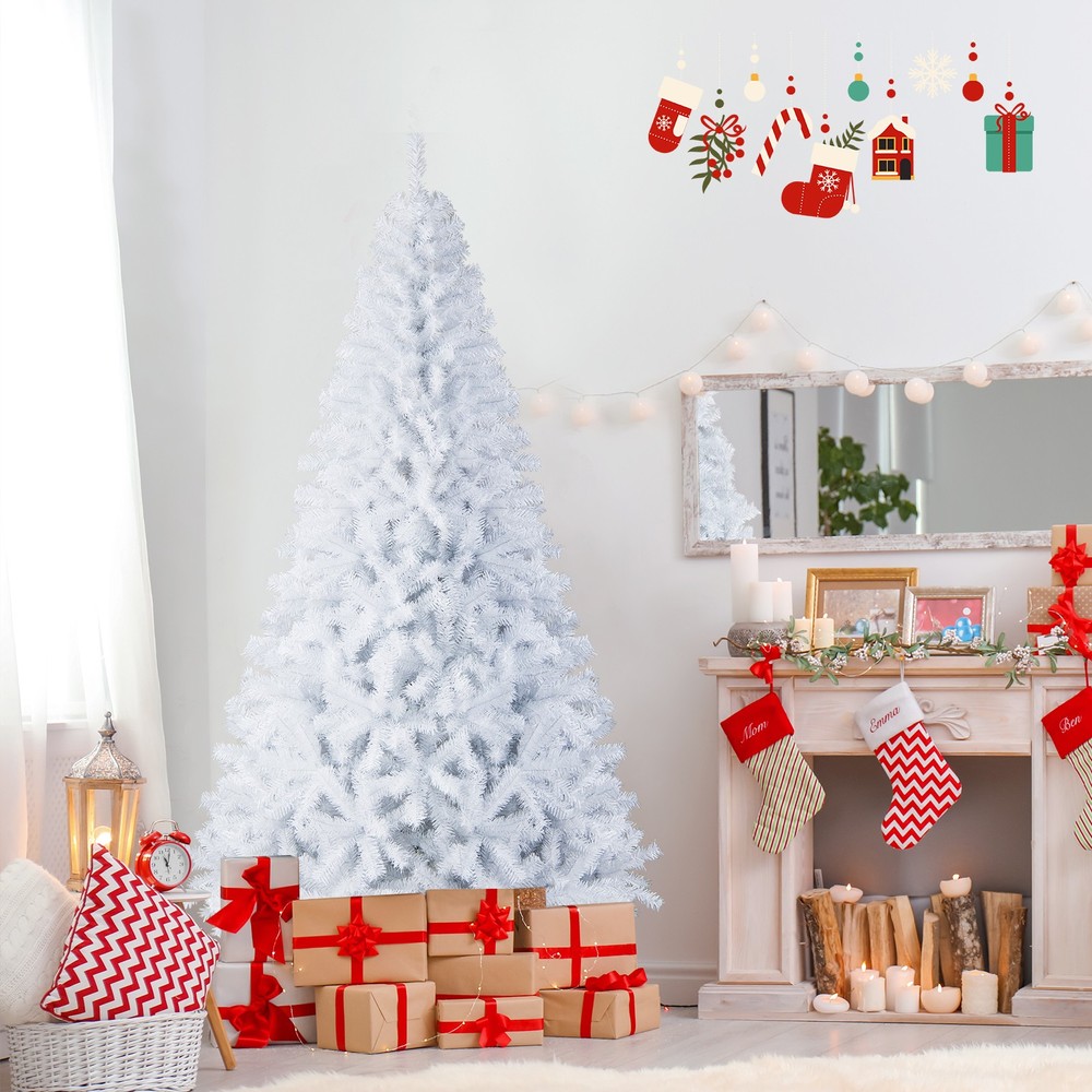 7.5ft White Christmas Tree Classic Pine Tree PVC Material Thicken Tips(White)