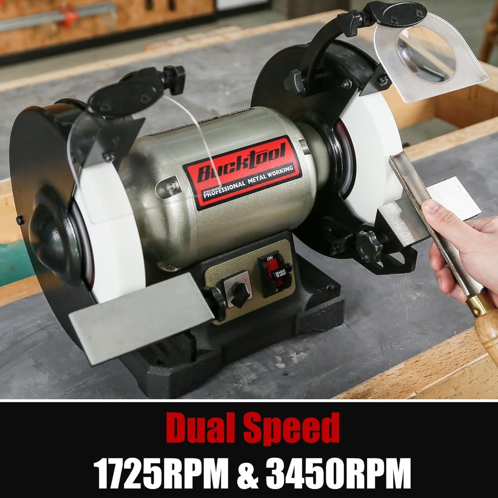 8 inch Dual Speed Bench Grinder & Buffer, Professional Low High Speed Bench