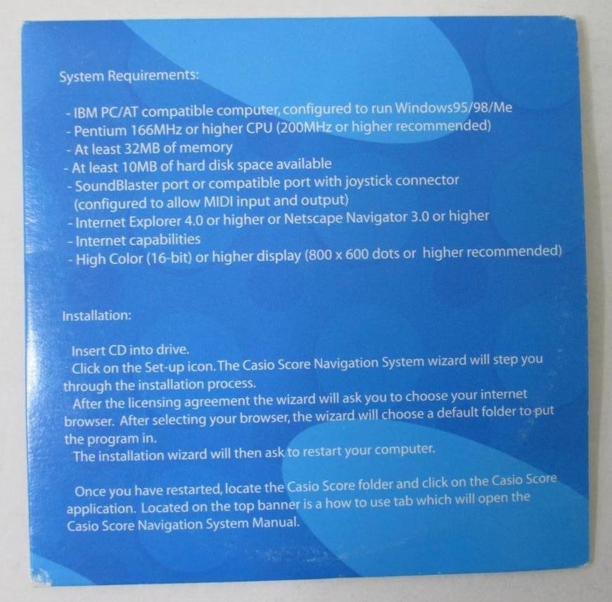 Score Navigation System; Casio (CD-ROM; Computer Software) For Windows 95/98/Me