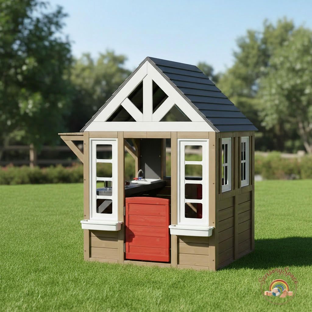 Outdoor Kids Cedar Wooden Playhouse Cottage w/ Kitchen Play Set - Free Shipping