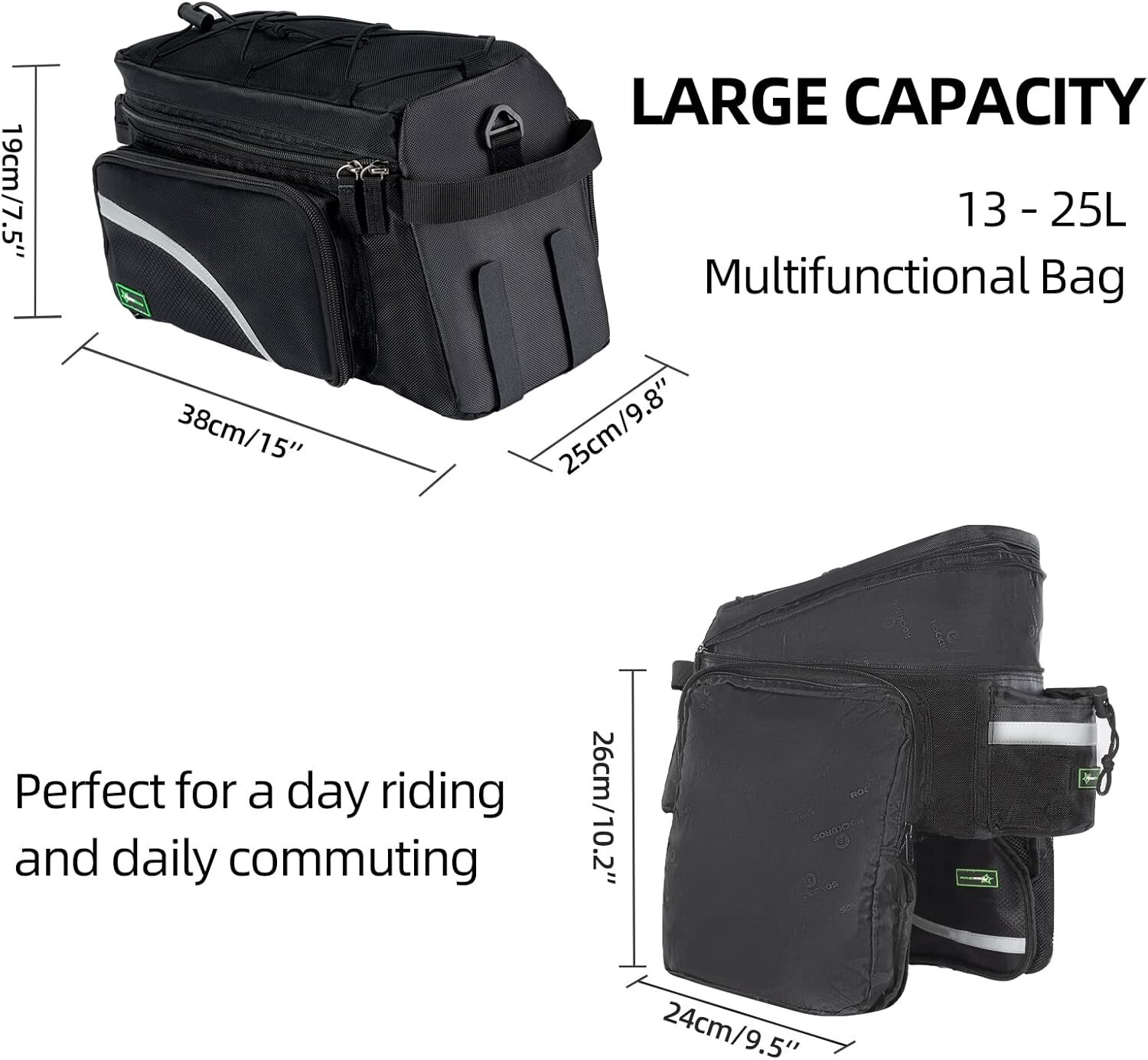 ROCKBROS Bike Trunk Bag 13L-25L Bike Rear Rack Bag Luggage Carrier Bag