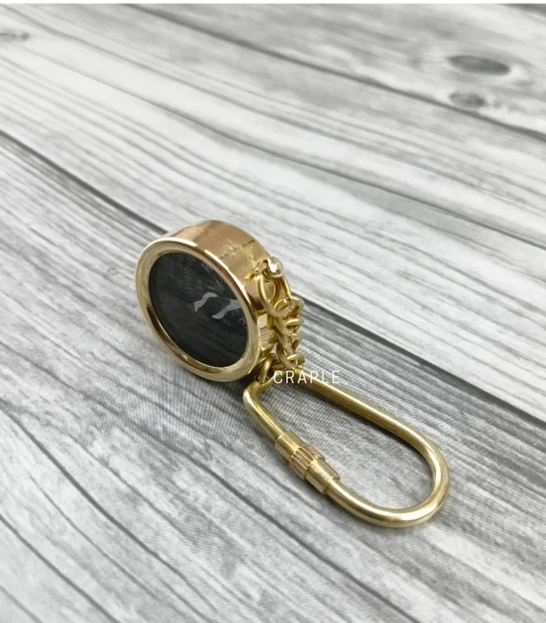 Miniature Working Brass Compass Keychain Handmade Navigation Small Portable Outd