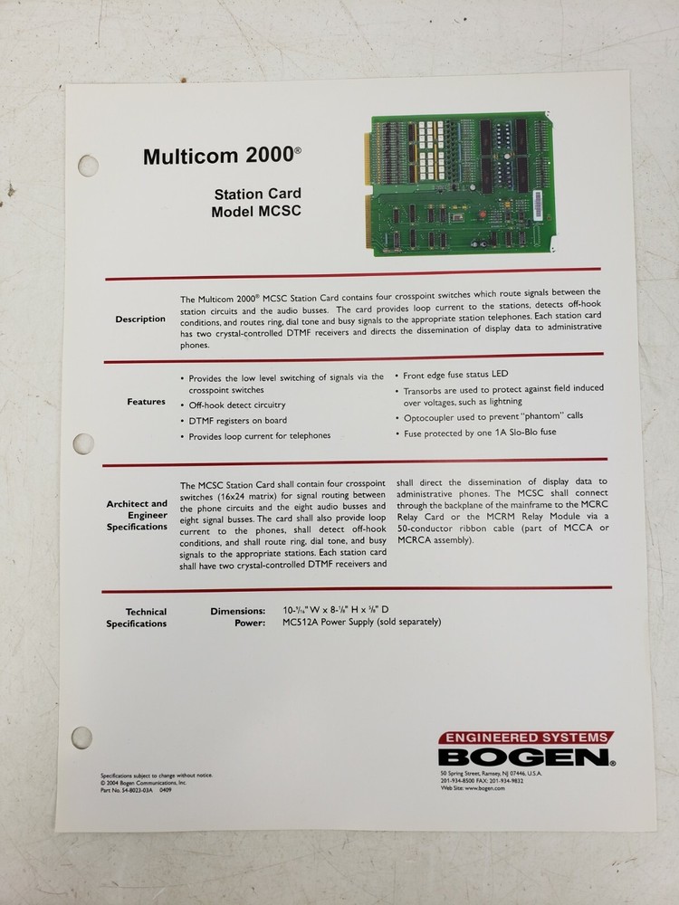 Bogen Multicom 2000 Station Card MCSC Intercom System Used AS IS #6
