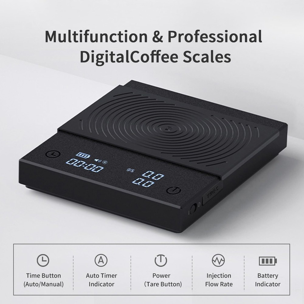 Coffee Scale Basic 2.0 Electronic Espresso Scale with Water Flow Rate and Tim...