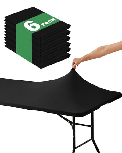 Fitted Tablecloth Rectangle Table Cloths - 6 Pack 6 Foot 6FT | 6 Pack Black