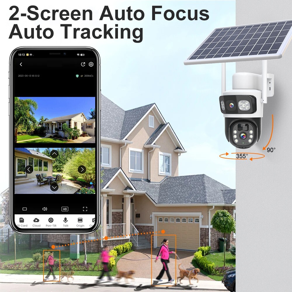 4MP WiFi Solar Battery Powered Wireless Security Camera Sys Outdoor PTZ Audio