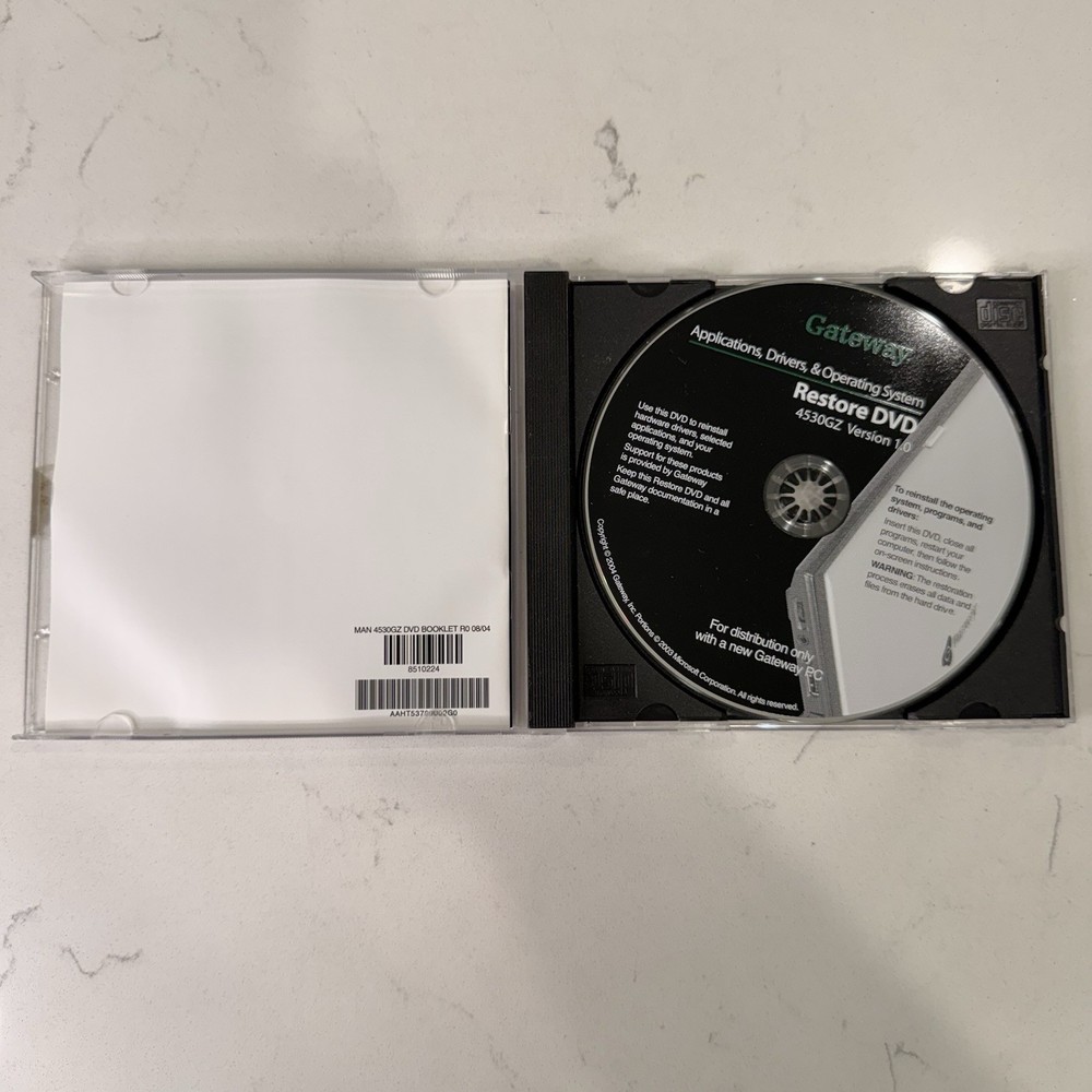 Gateway 4530GZ Restore DVD Computer Software Disc