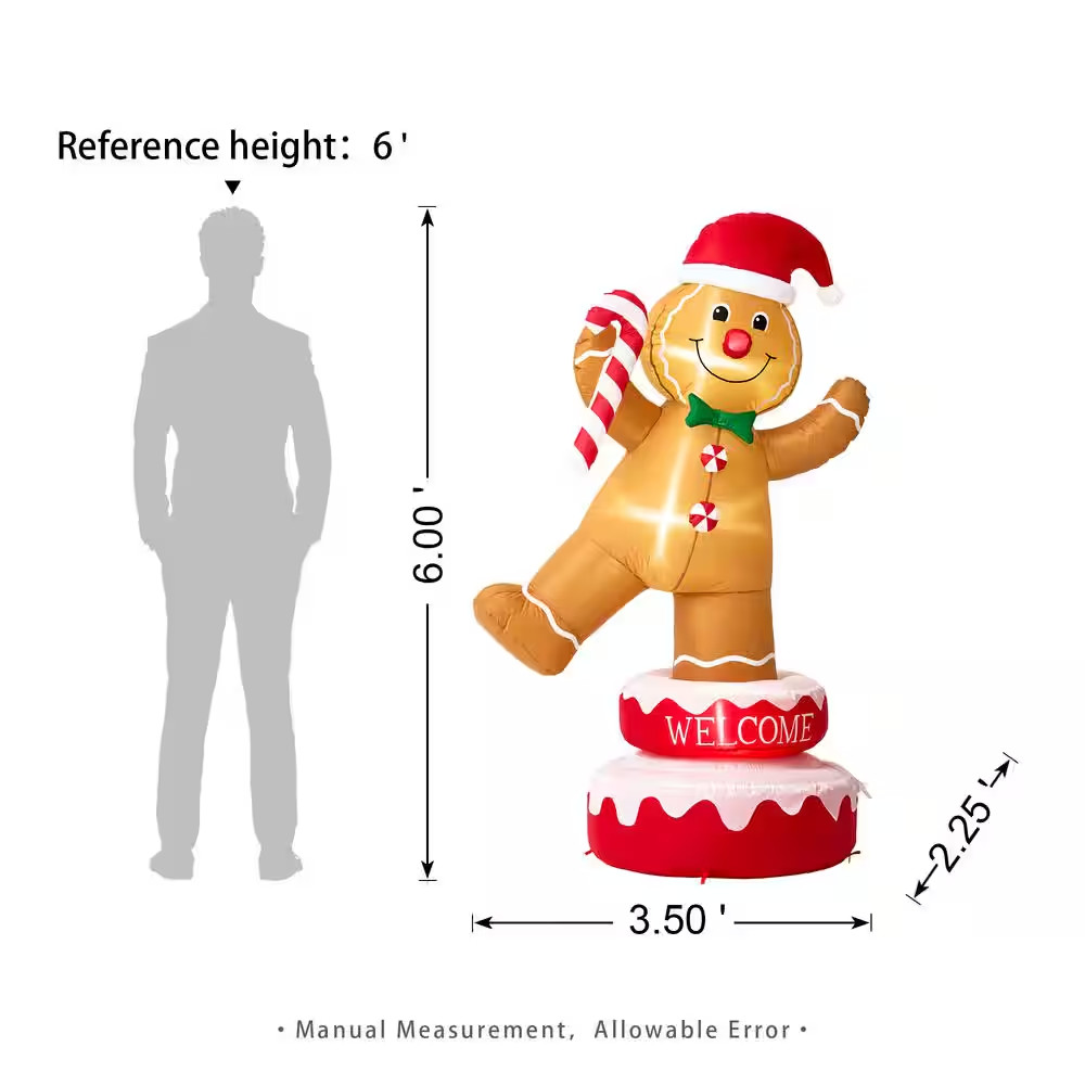 6 Ft. Lighted Inflatable Rotating Gingerbread Man Decor