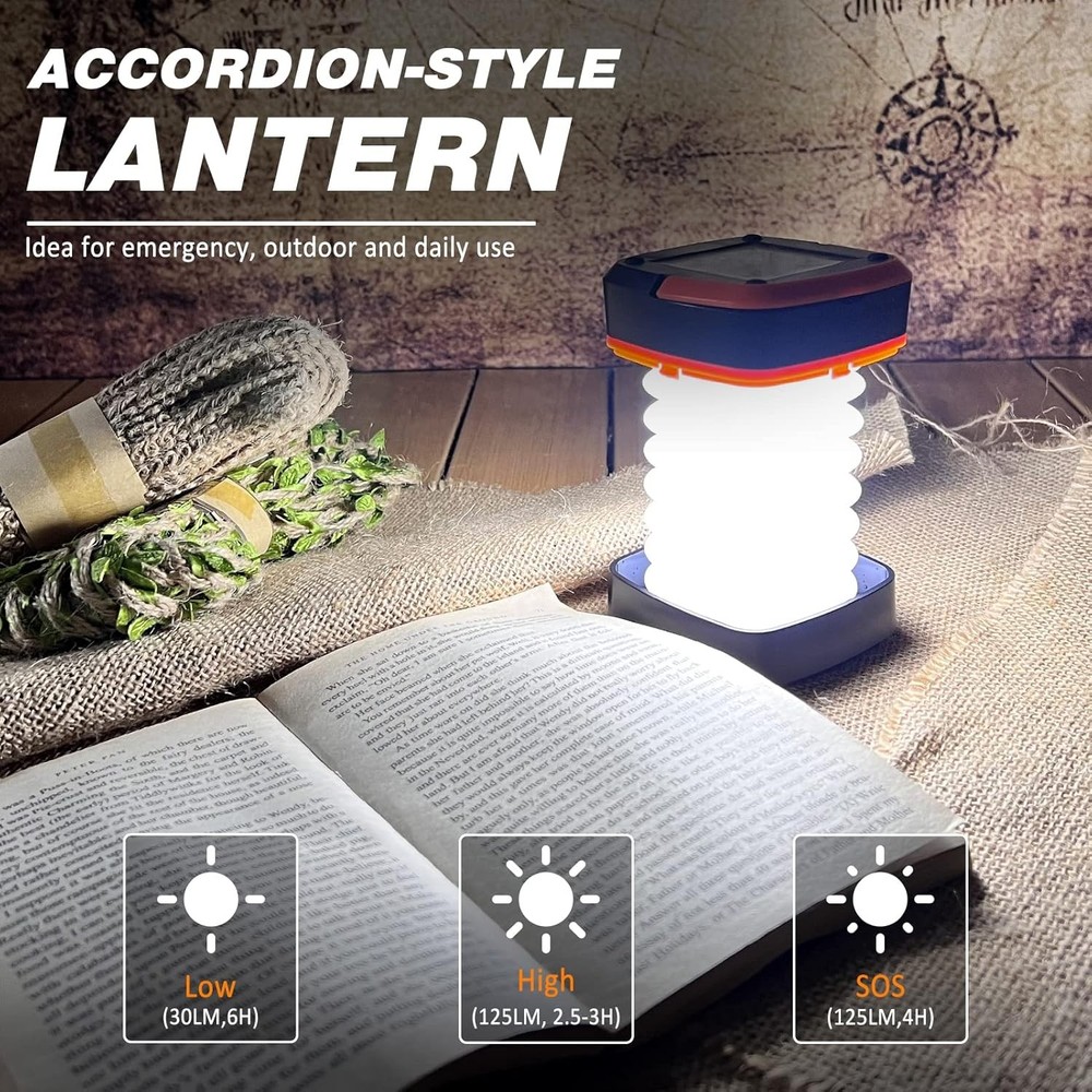 2-Pack Folding Solar Camping Lantern Flashlights, DIBMS Mini White