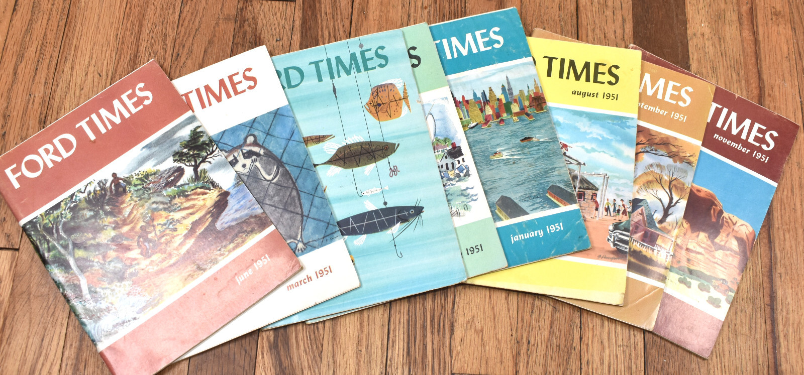 Vintage Lot of 8 of 1951 Ford Times Automotive Magazine Booklet