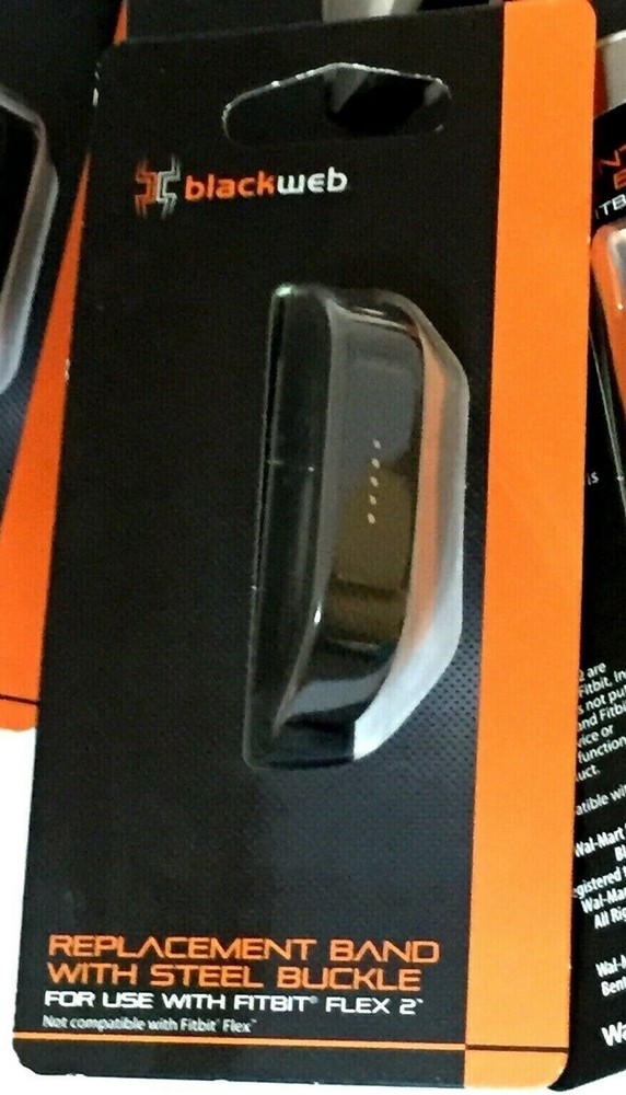 Solid Black Blackweb REPLACEMENT Fitbit Flex 2 Band with Silver Steel Buckle