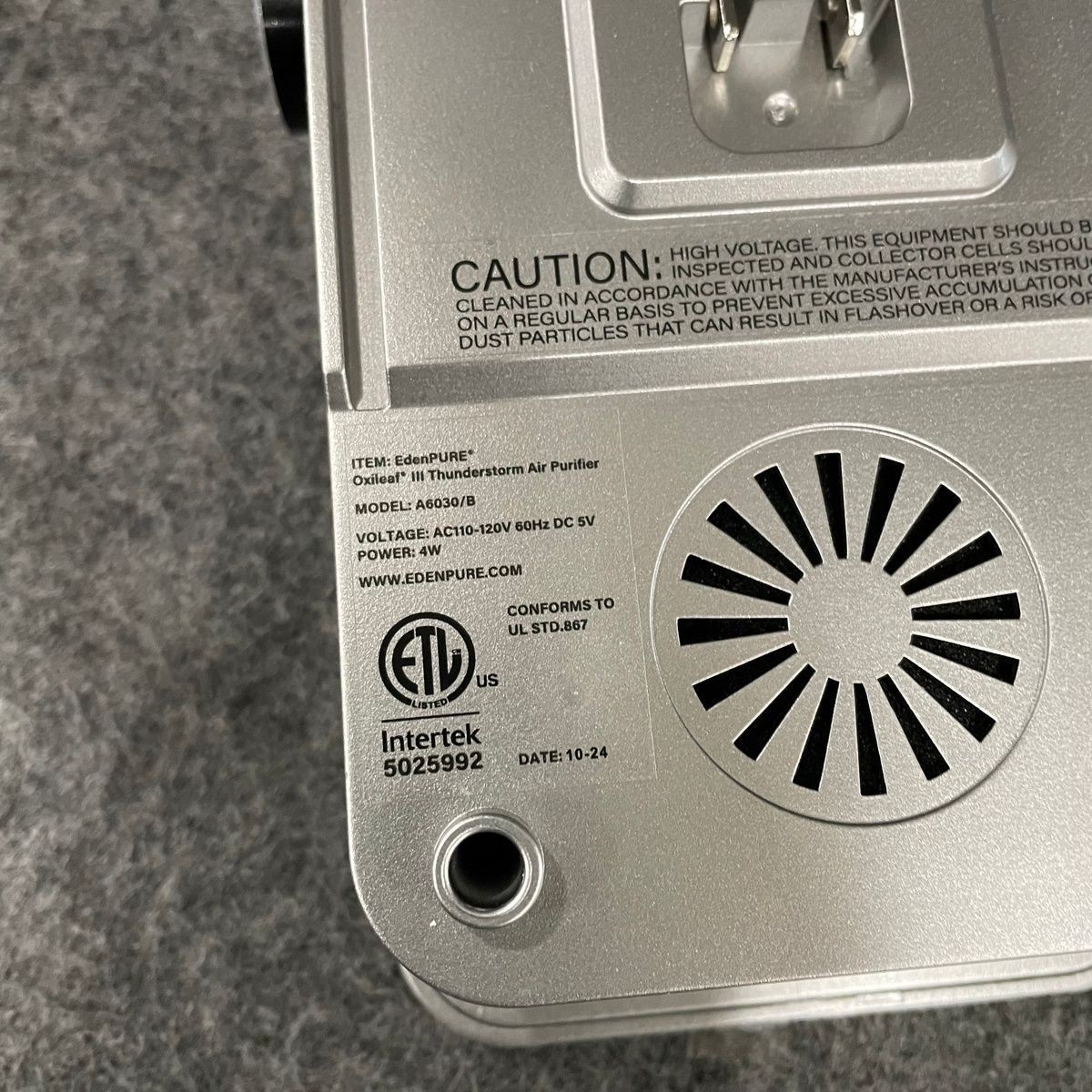 EDENPURE A6030/B Thunderstorm Oxileaf Plug In Air Purifier 110-120VAC 60Hz 5VDC