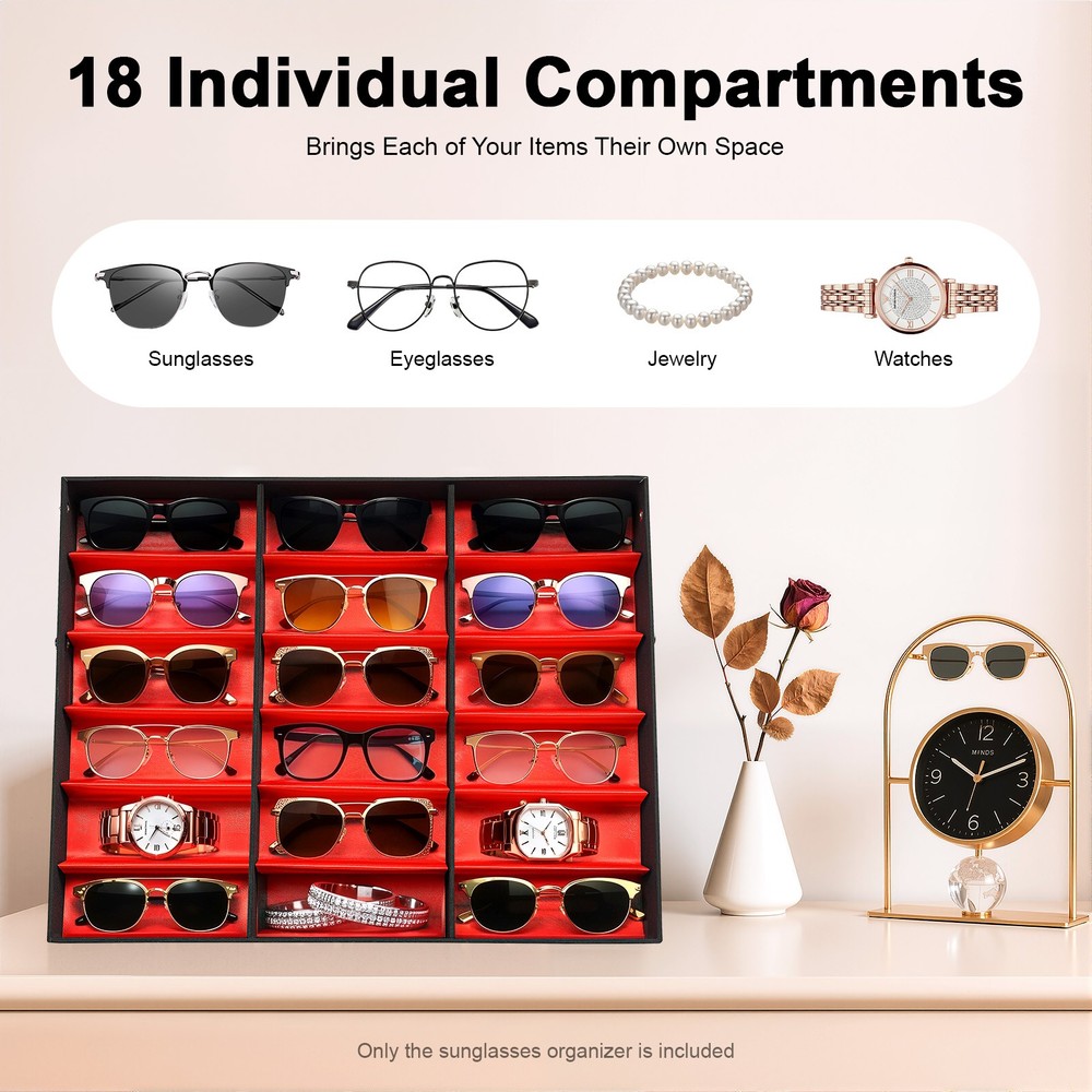 18 Slots Eyeglass Sunglasses Organizer Display for Multiple Eyewear Display Case