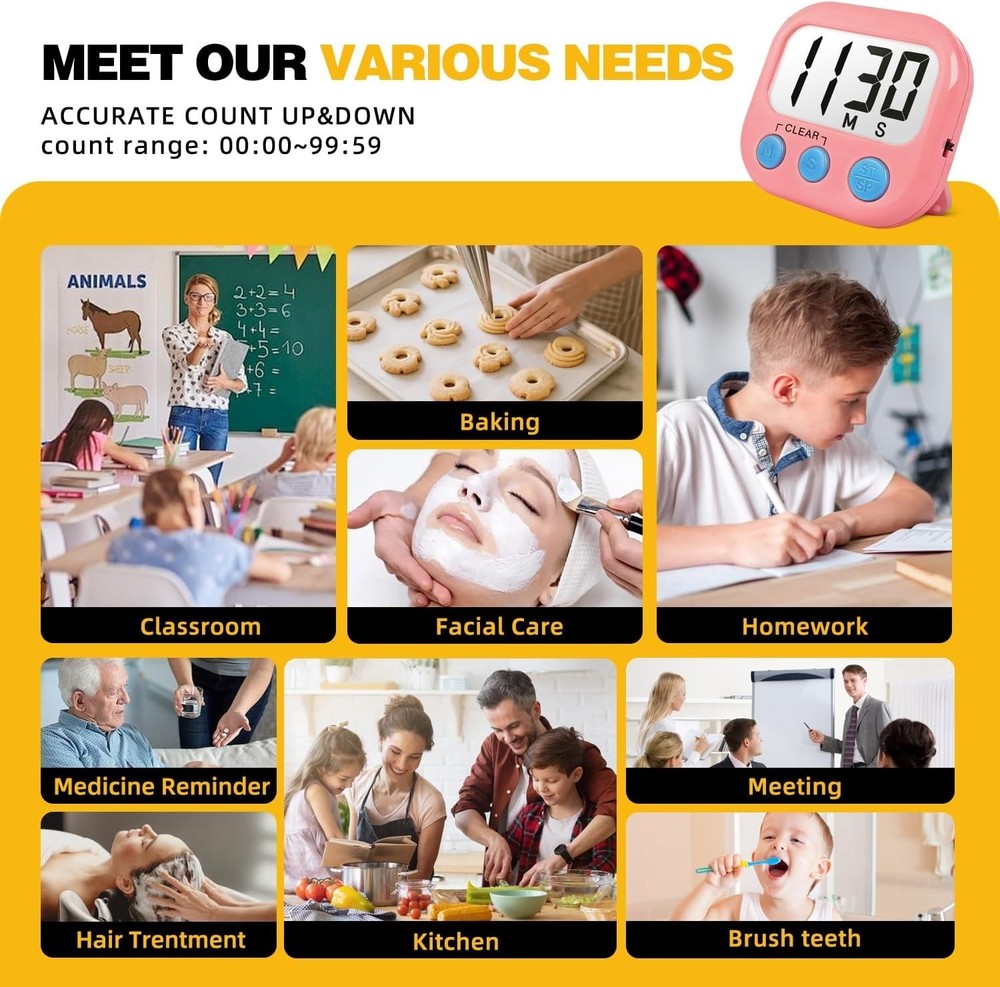 Versatile Classroom Digital Timers - 2 Pack with Memory Feature in Blue & Pink