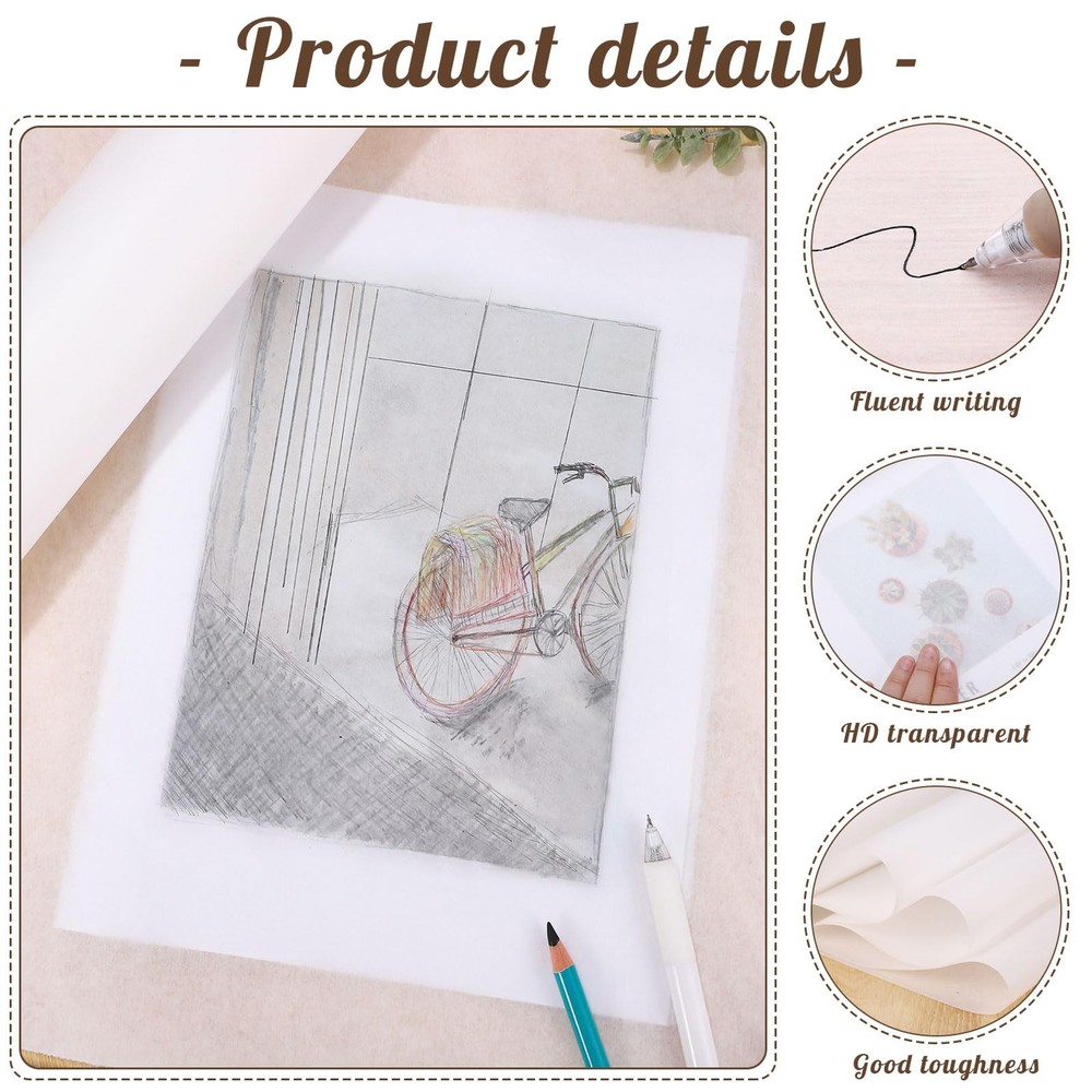 Tracing Paper Roll 24in x 50yd, White Trace Paper Pattern Paper Translucent T...
