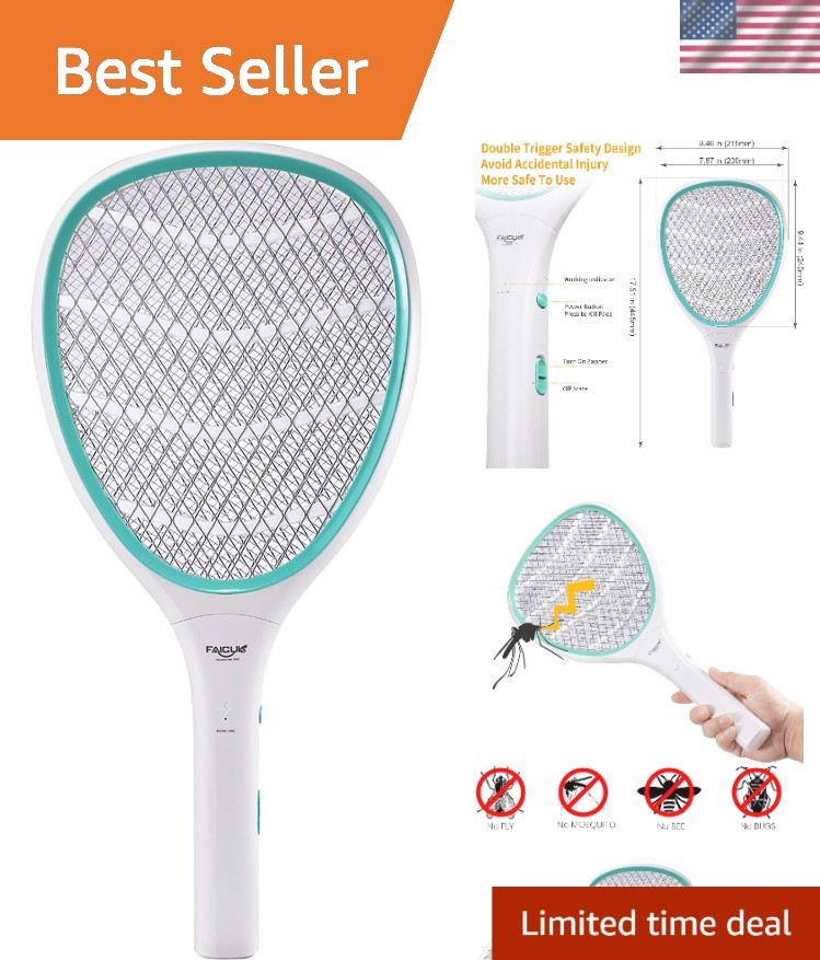 Light Green Handheld Bug Zapper Racket - Safe and Effective Electric Fly Swatter