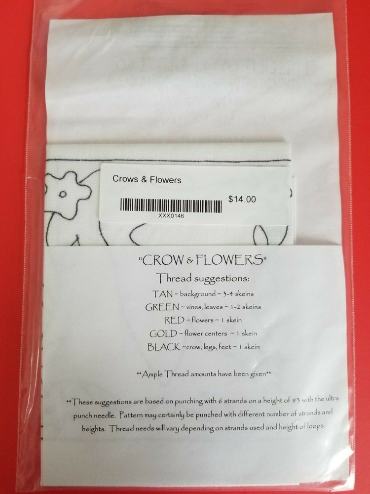 The Old Tattered Flag Punch Needle pattern ~ Crow & Flowers