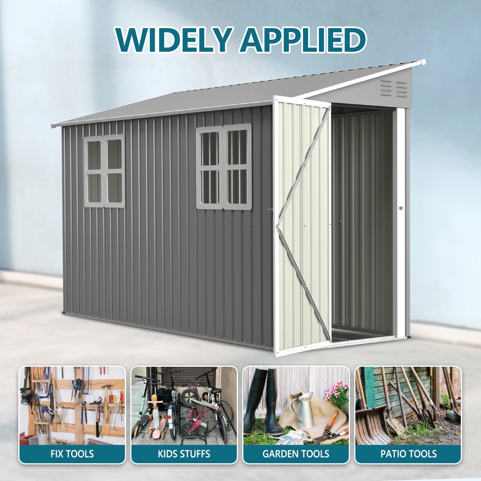 4'x10' Metal Outdoor Storage Shed Large Garden Tool Shed w/Floor Kit & 2 Windows
