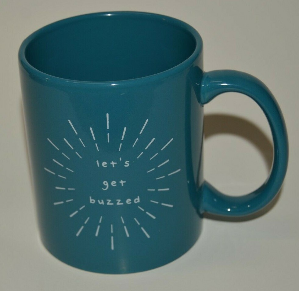 Nice Blue "Let's Get BUZZZED" Ceramic Coffee Mug MINTY