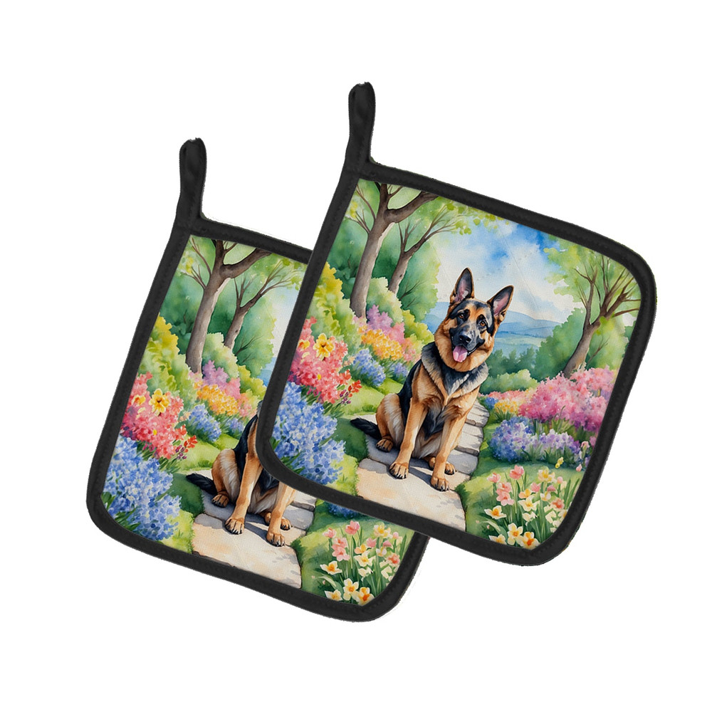 German Shepherd Spring Path Pair of Pot Holders
