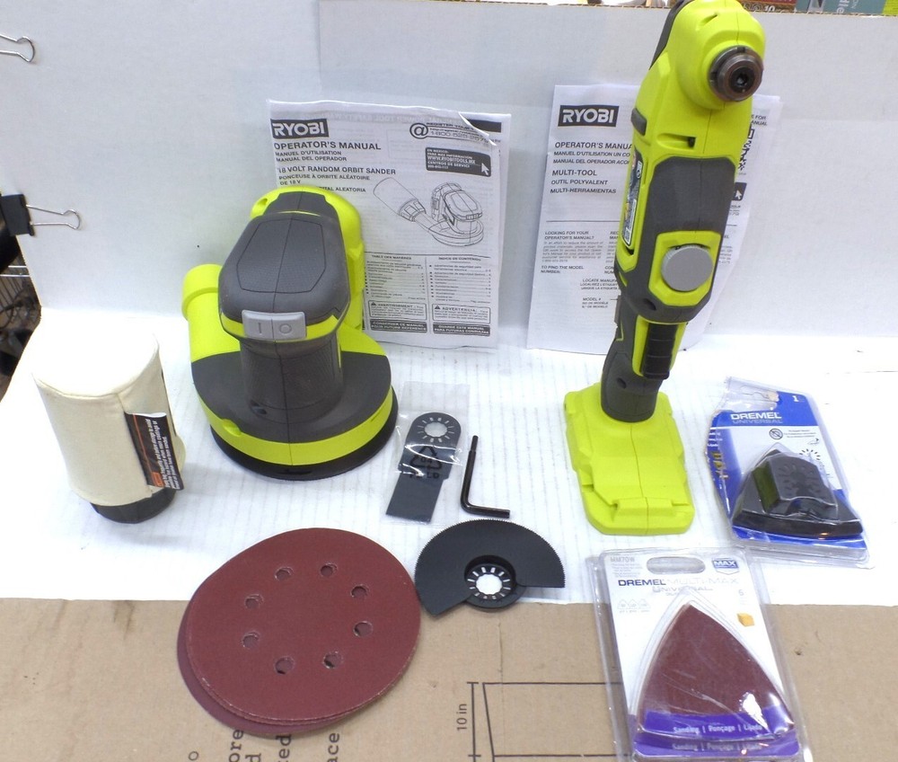 RYOBI PCL1207NC ONE+18V CORDLESS 2-TOOL COMBO+MULTI-TOOL+5IN RANDOM ORBIT SANDER