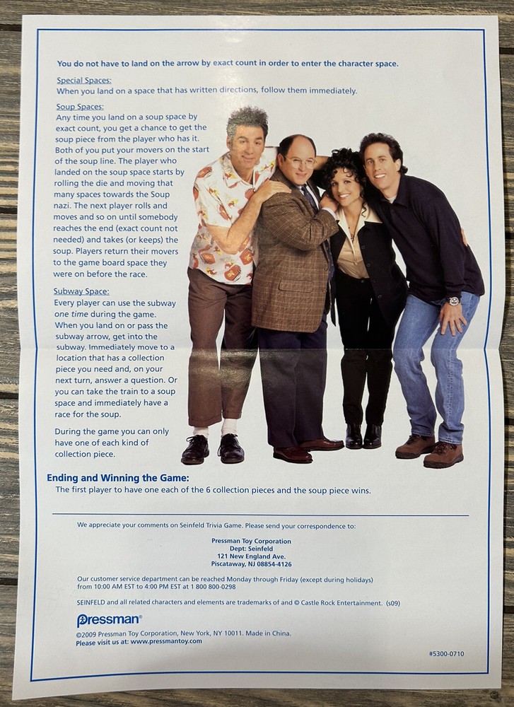 Vintage Seinfeld Trivia Game Replacement Piece Part Instructions