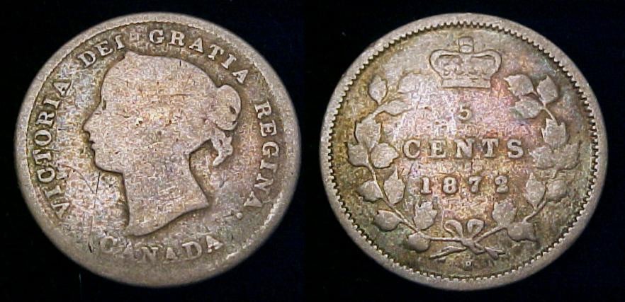 CANADA 1872 H Silver Five Cents G