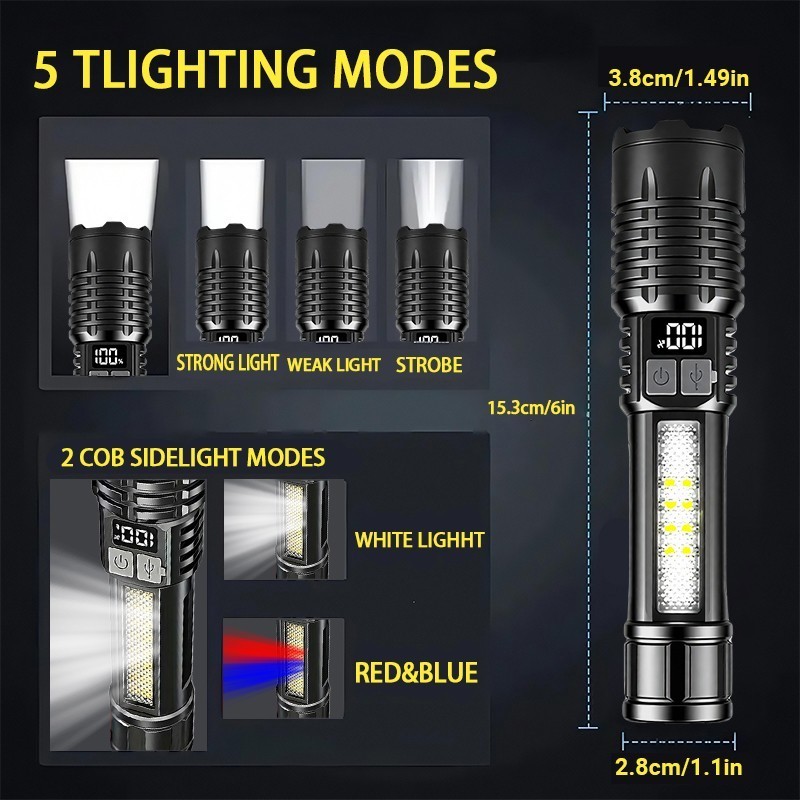 2PCS 9900000 Lumen Super Bright LED Tactical Flashlight Rechargeable Work Light