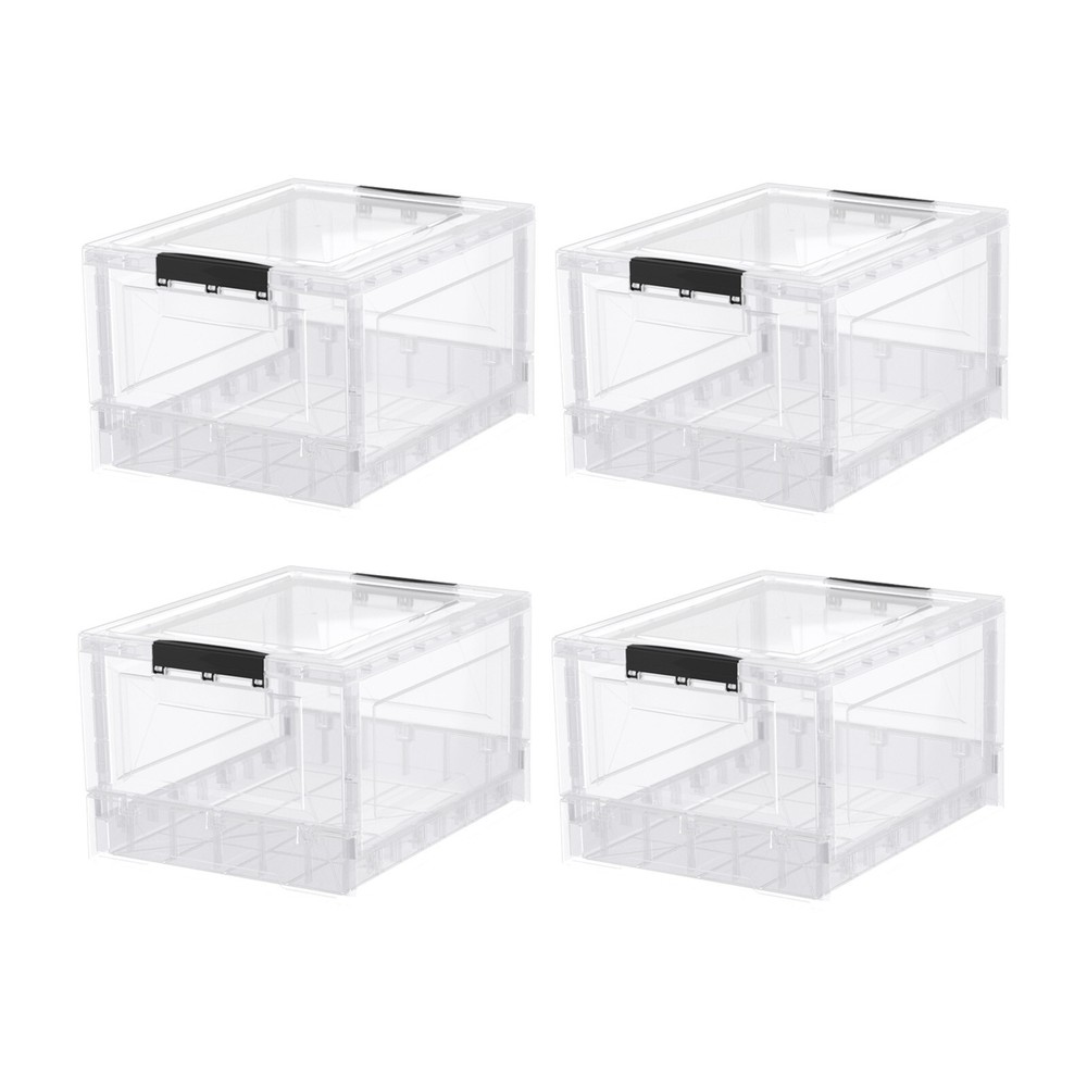 4 Packs Clear Stackable Folding Bins with Lids Collapsible Plastic Storage Cube