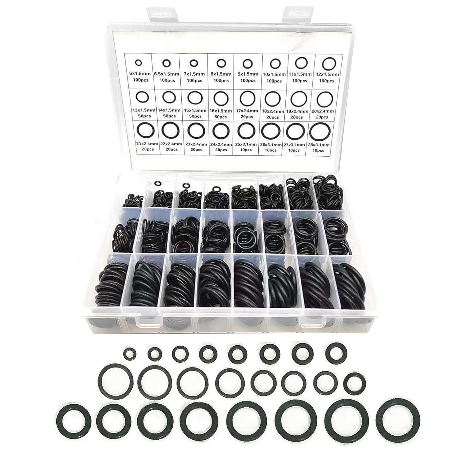 1200 Rubber O Ring Assortment Kits 24 Sizes Sealing Gasket Automotive Repair