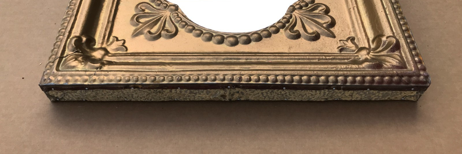 VTG Decorative Salvaged Tin Ceiling Gold 23" SQ. Thick Metal Mirror Old 1614-25B