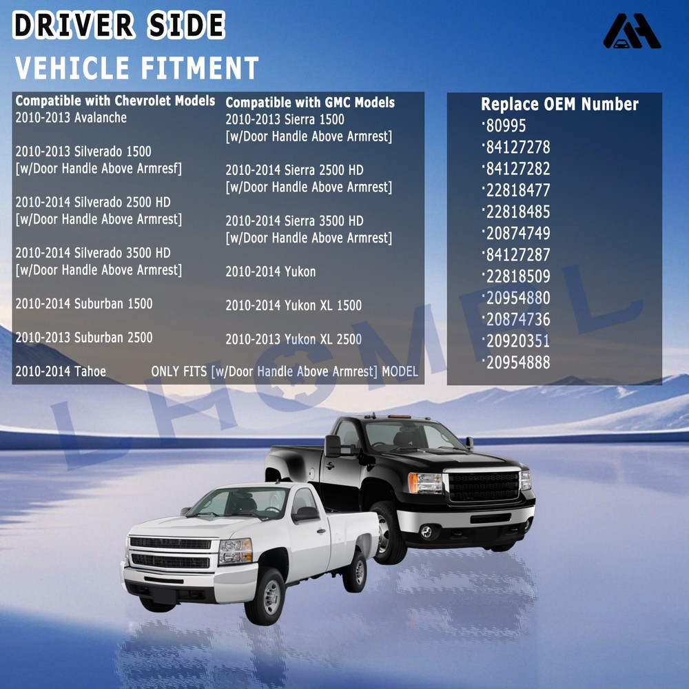 Driver Side Inner Door Pull Handle Armrest Repair for 2010-2014 Chevy GMC