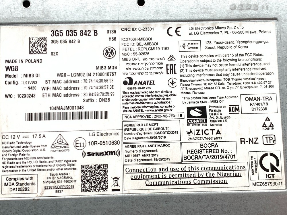 2022 Volkswagen Taos Navigation Control Module Navigation Module 3G5035842B