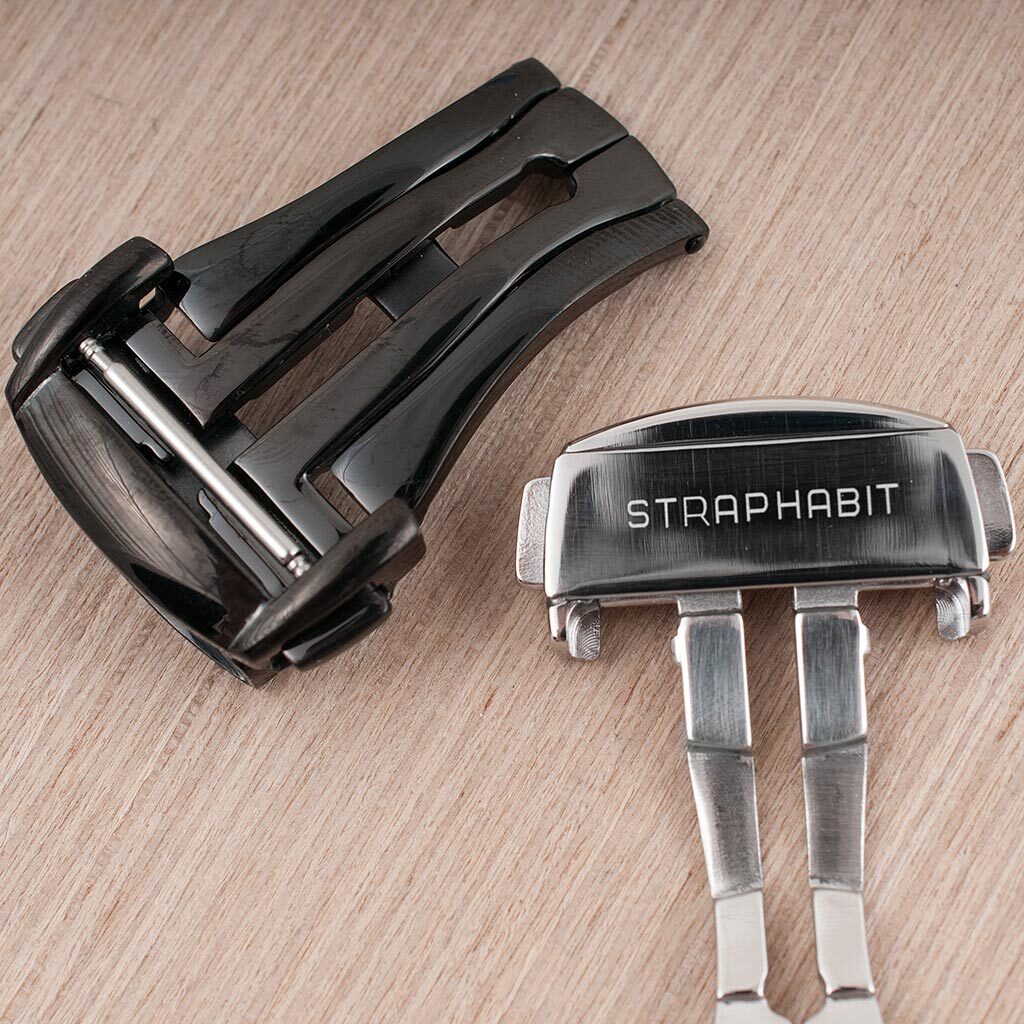 Single Fold Deployant Watch Buckle Clasp Deployment Silver Black Butterfly tag