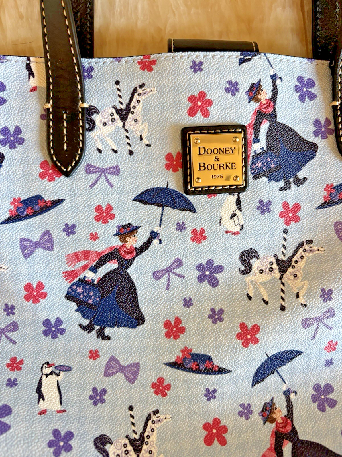 Dooney & Bourke Mary Poppins Hadley Tote Bag Disney Leather Trim Blue