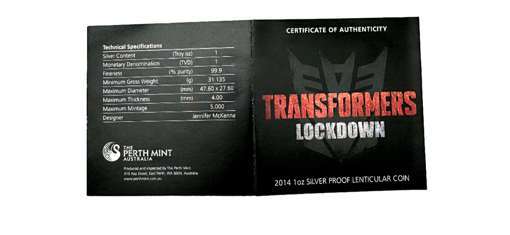 2014 Transformers Lockdown 1 oz silver proof lenticular coin