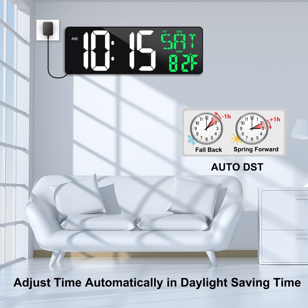 17 Inch Large Digital Wall Clock with Remote Control, Automatic Brightness Di...