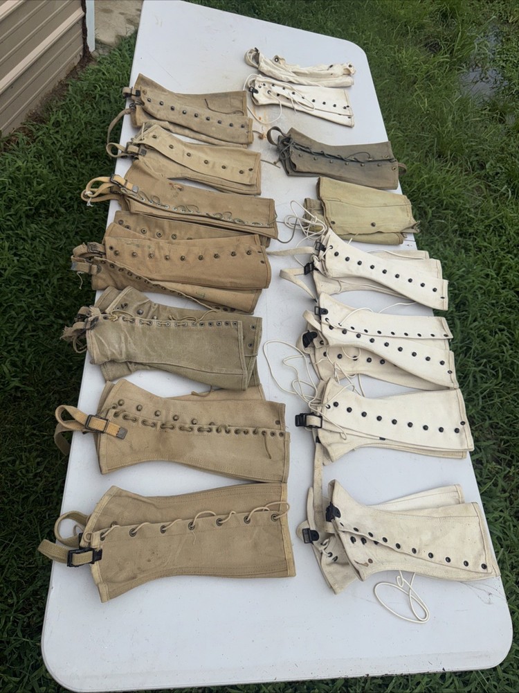Lot Of 12 Sets US WW1 WW2 White/ Tan / Green Canvas Leggings Gaiters USN USMC